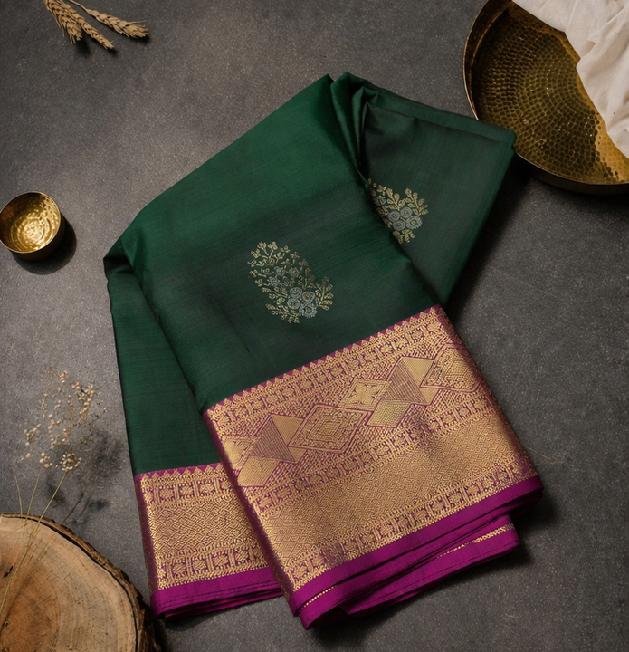 Pure Kanchipuram 1 Gram Gold Zari Saree - DARK GREEN