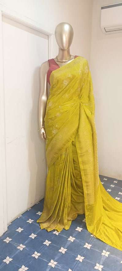 Satin Masakali Saree - Yellow