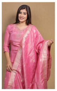 Silk Blend Kurta Set – Hand Work | Party Wear (Pink)
