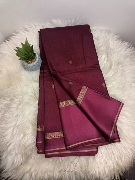 Premium Viscose Body Saree with Satin Border -Wine