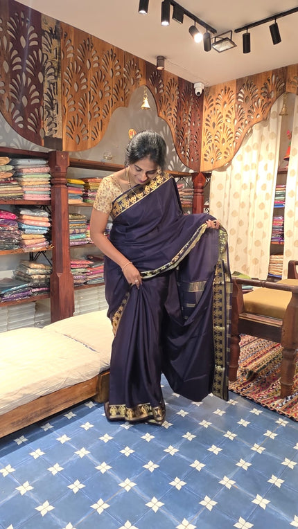 Pure Mysore Crepe Silk Gandaberunda border Saree -120Gsm
