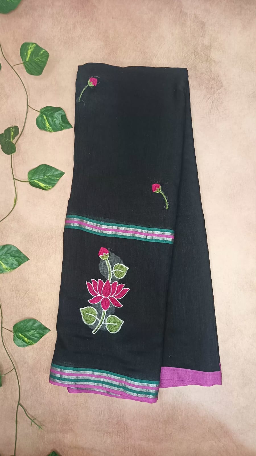 Lotus Mul Cotton Appliqué Work Saree