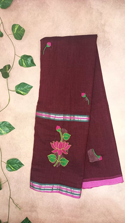 Lotus Mul Cotton Appliqué Work Saree