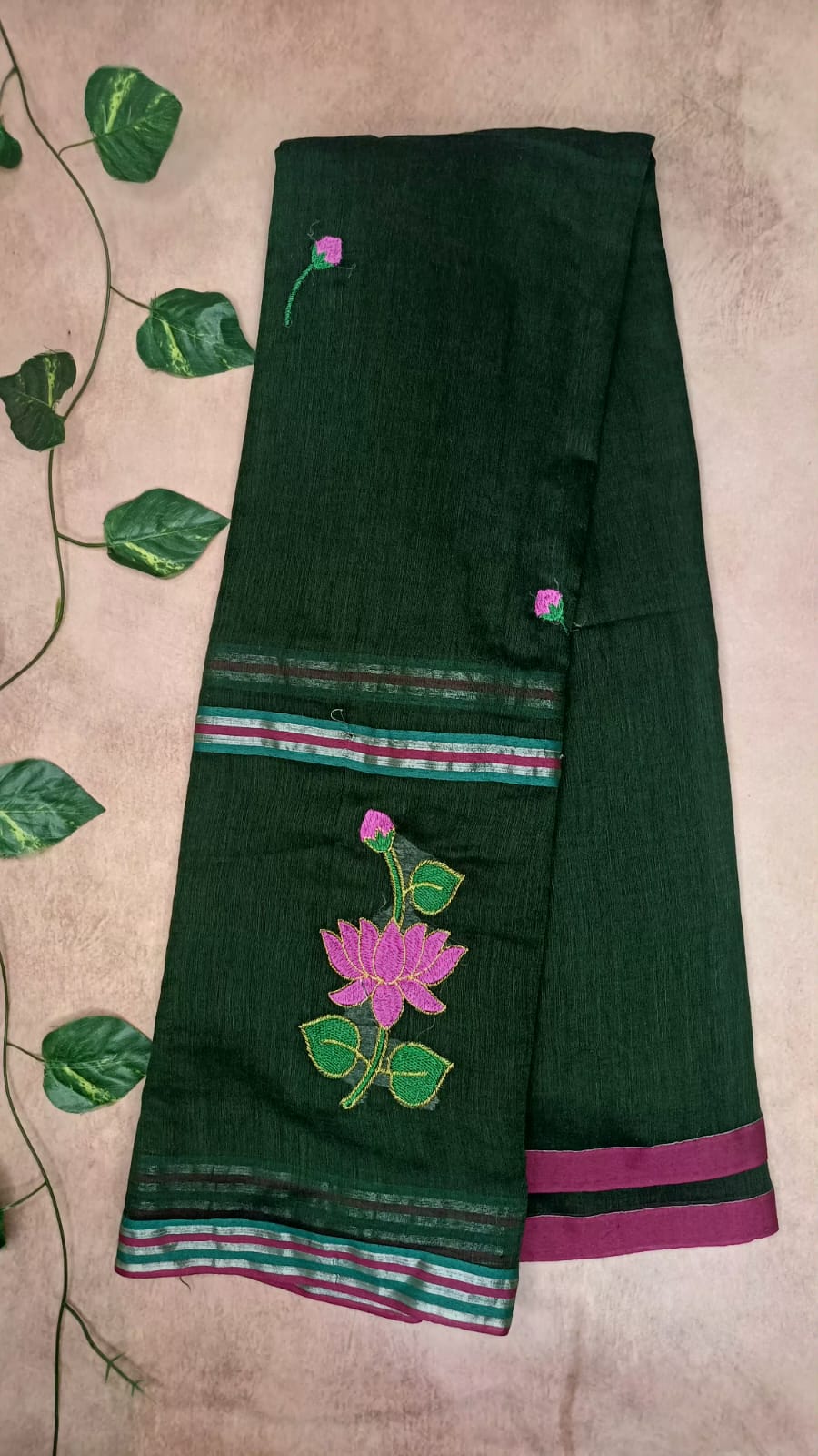 Lotus Mul Cotton Appliqué Work Saree